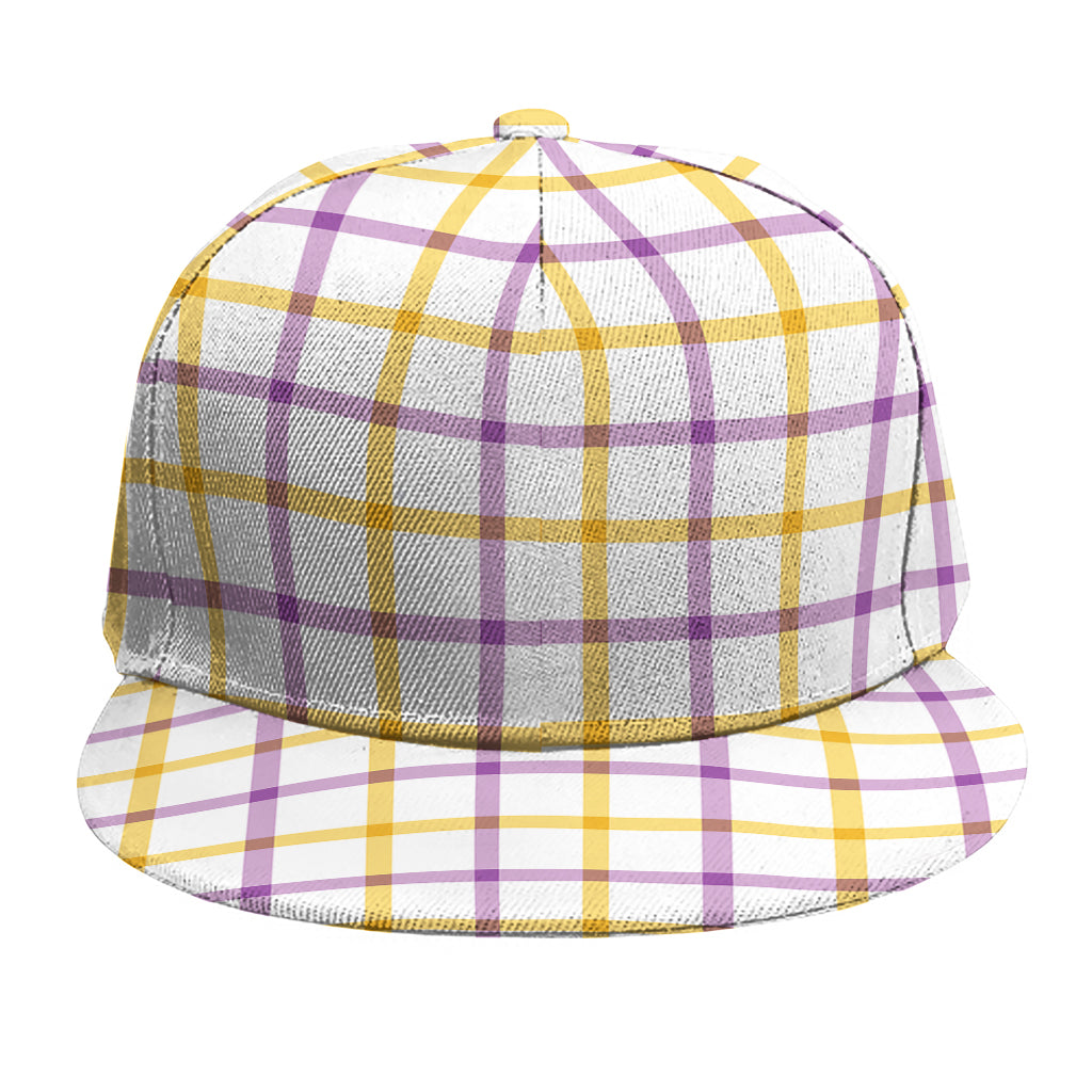 Yellow And Purple Tattersall Print Snapback Cap