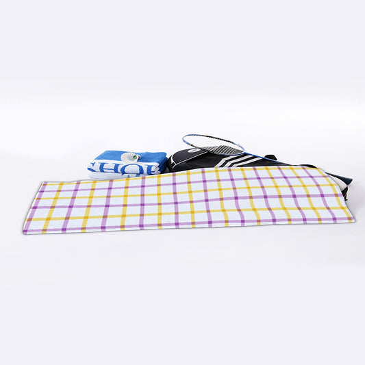 Yellow And Purple Tattersall Print Sports Towel
