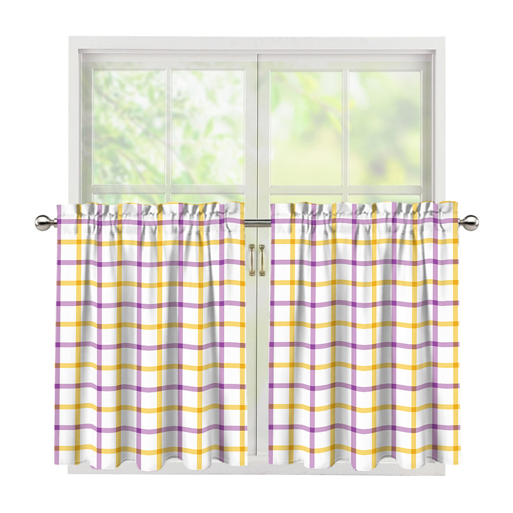 Yellow And Purple Tattersall Print Tier Curtains