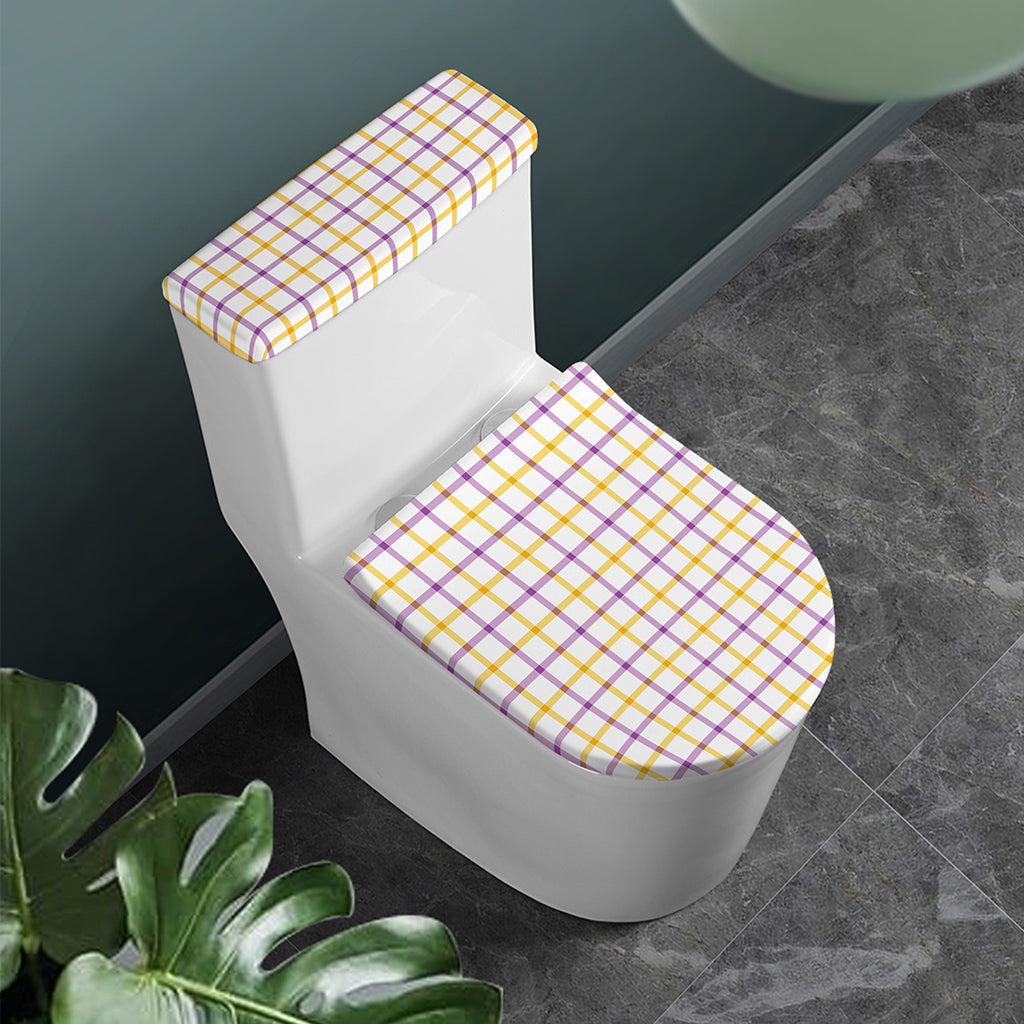 Yellow And Purple Tattersall Print Toilet Lid And Tank Cover Set