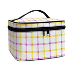 Yellow And Purple Tattersall Print Travel Makeup Bag