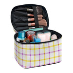 Yellow And Purple Tattersall Print Travel Makeup Bag