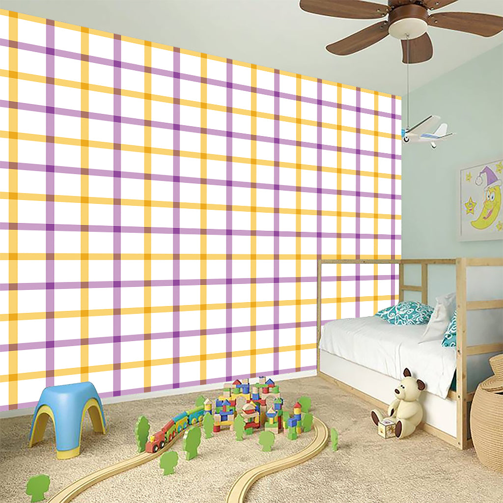 Yellow And Purple Tattersall Print Wall Sticker