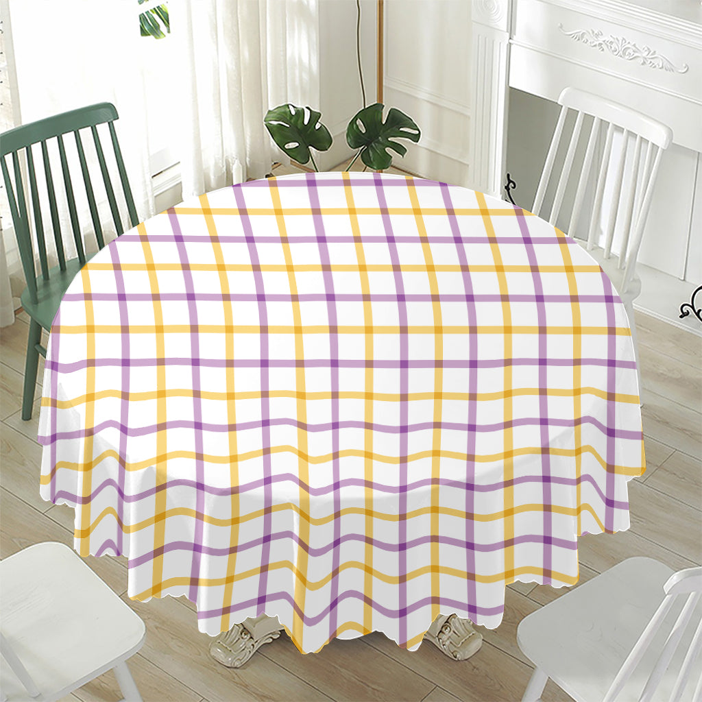 Yellow And Purple Tattersall Print Waterproof Round Tablecloth