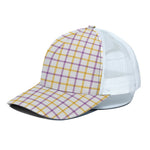Yellow And Purple Tattersall Print White Mesh Trucker Cap