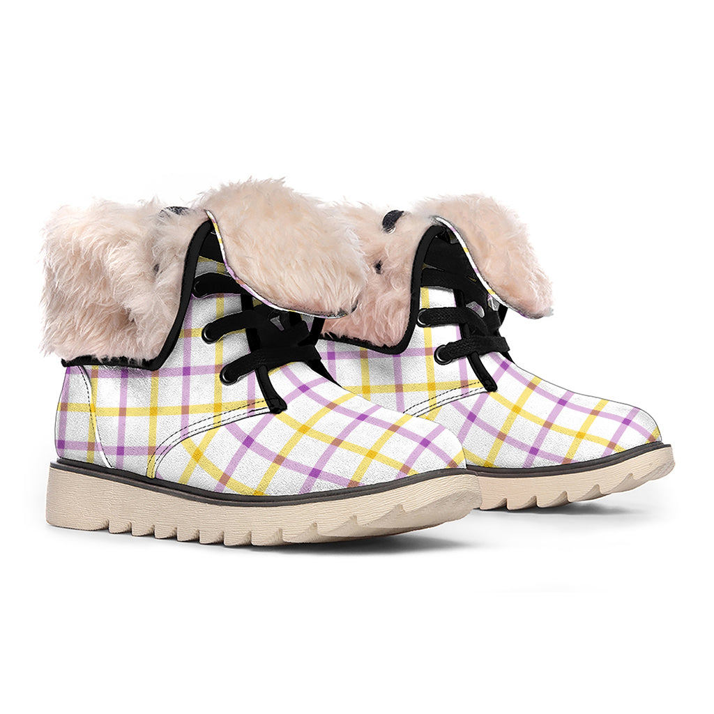 Yellow And Purple Tattersall Print Winter Boots