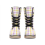 Yellow And Purple Tattersall Print Winter Boots