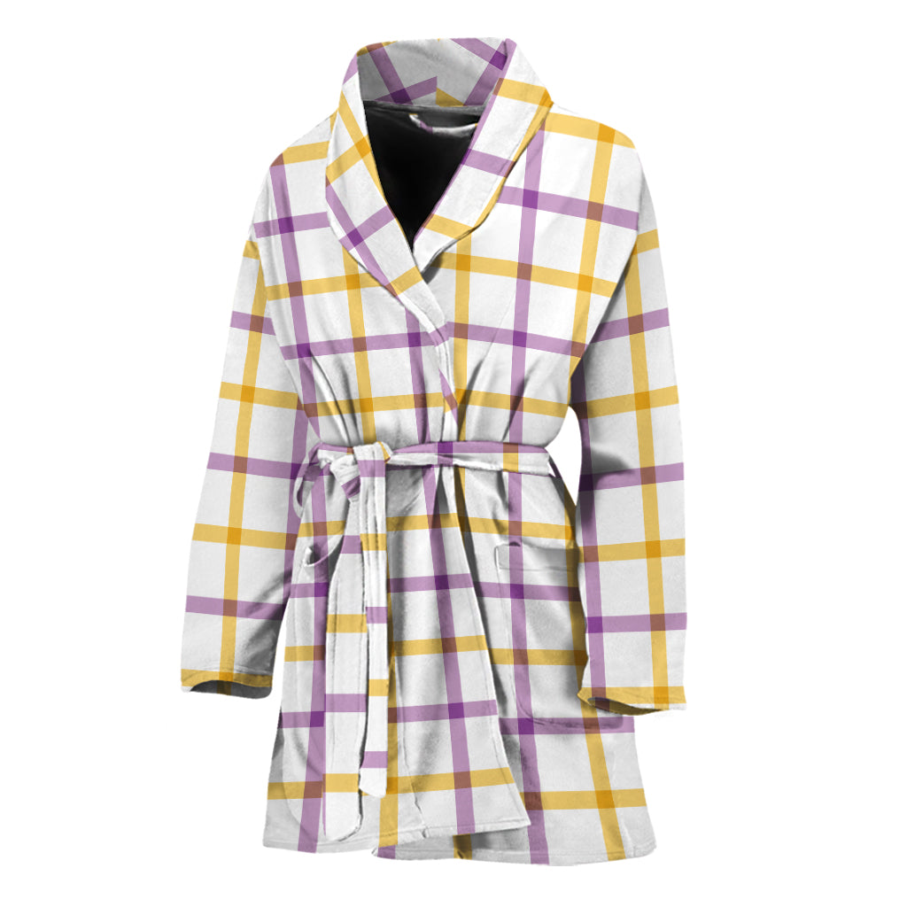 Yellow And Purple Tattersall Print Women's Bathrobe