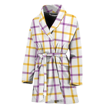 Yellow And Purple Tattersall Print Women's Bathrobe