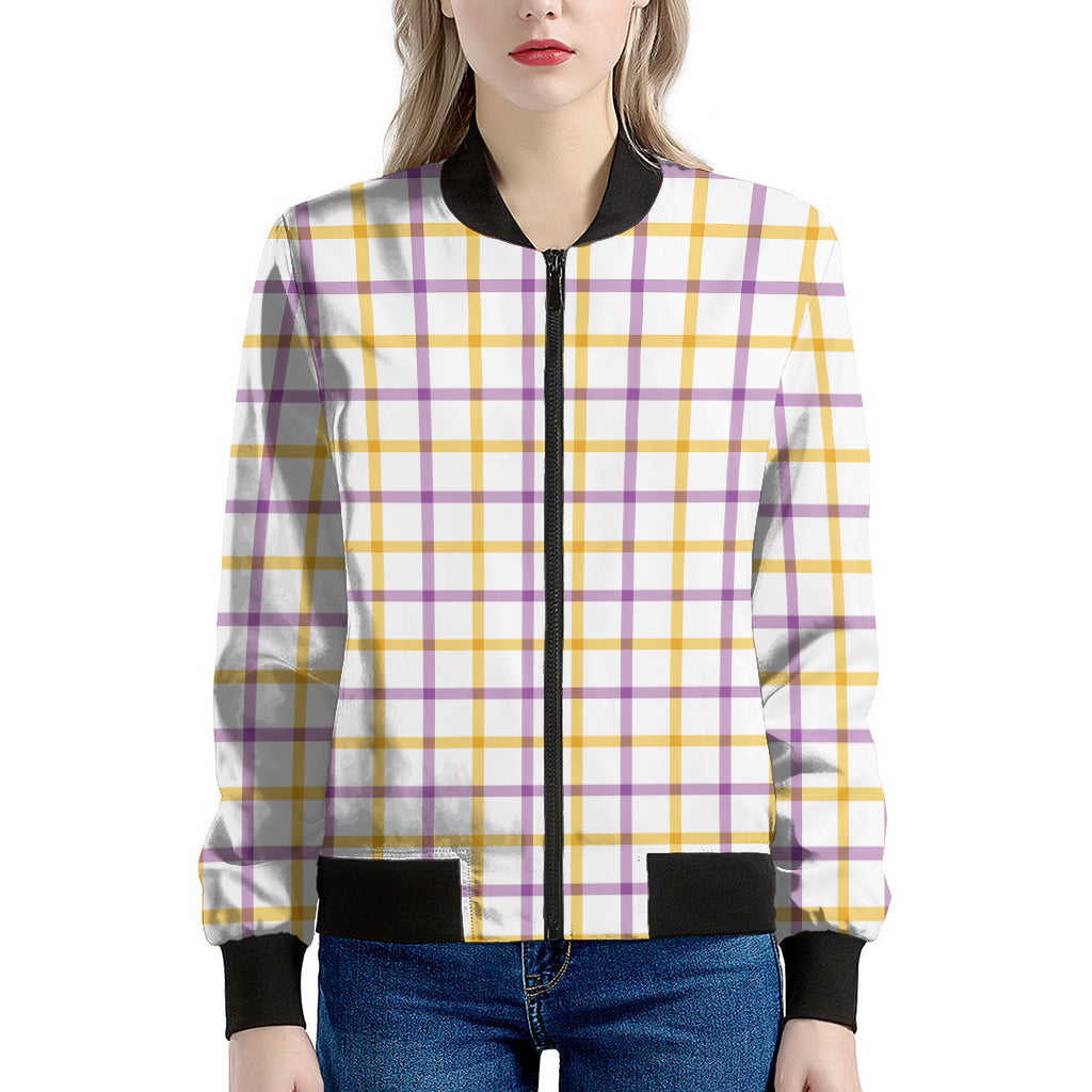 Yellow And Purple Tattersall Print Women's Bomber Jacket