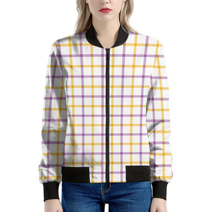 Yellow And Purple Tattersall Print Women's Bomber Jacket