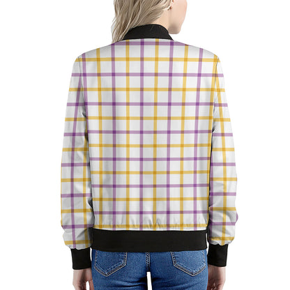 Yellow And Purple Tattersall Print Women's Bomber Jacket