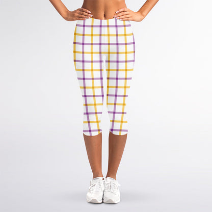Yellow And Purple Tattersall Print Women's Capri Leggings
