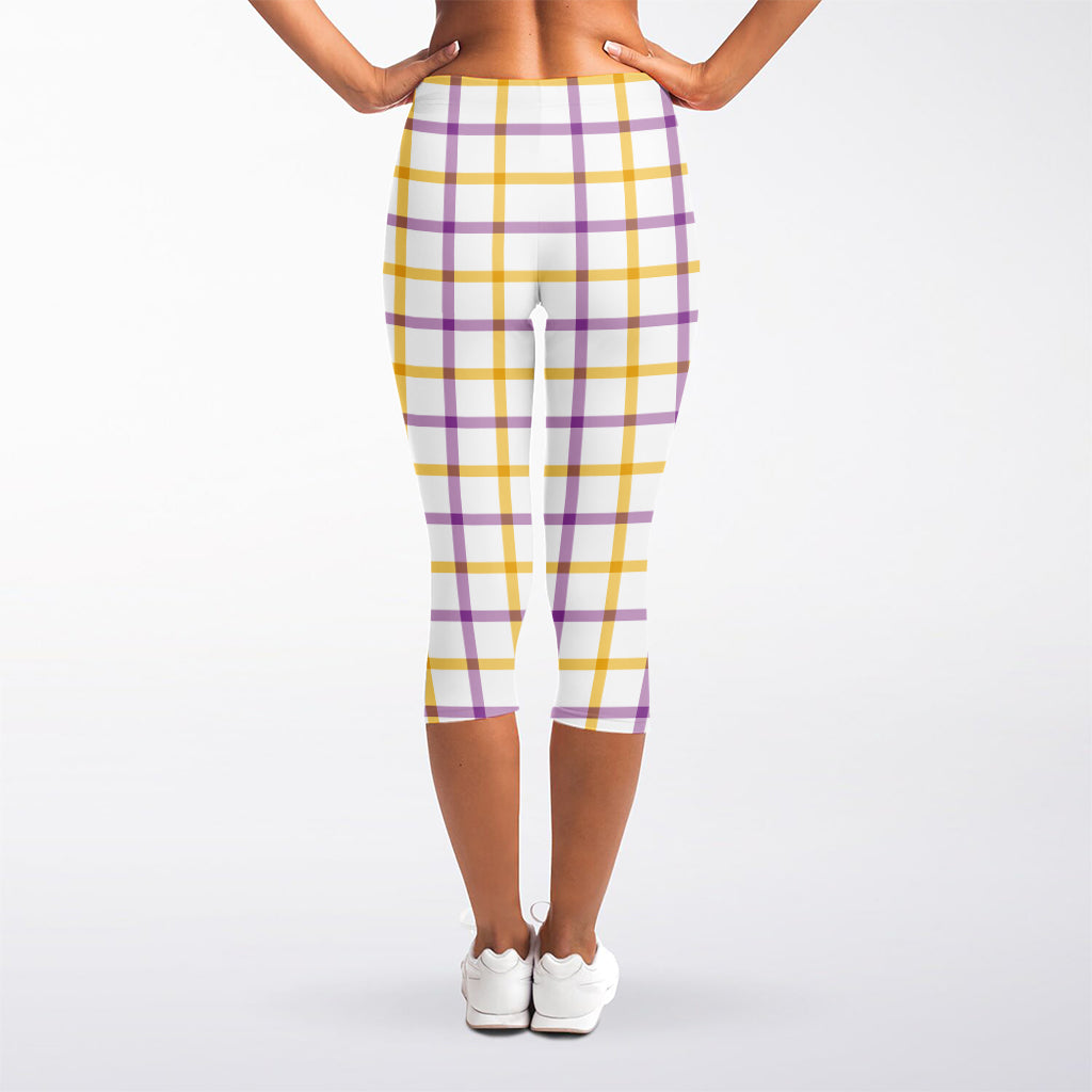 Yellow And Purple Tattersall Print Women's Capri Leggings