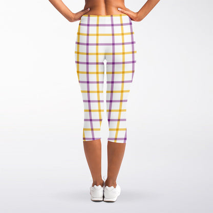 Yellow And Purple Tattersall Print Women's Capri Leggings