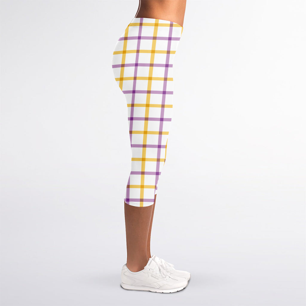 Yellow And Purple Tattersall Print Women's Capri Leggings