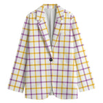 Yellow And Purple Tattersall Print Women's Cotton Blazer