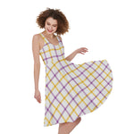 Yellow And Purple Tattersall Print Women's Sleeveless Dress