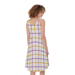 Yellow And Purple Tattersall Print Women's Sleeveless Dress