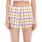 Yellow And Purple Tattersall Print Women's Split Running Shorts