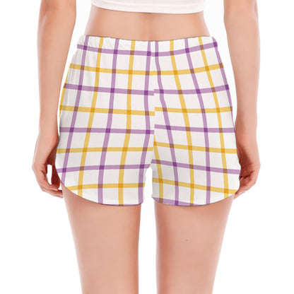 Yellow And Purple Tattersall Print Women's Split Running Shorts