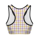 Yellow And Purple Tattersall Print Women's Sports Bra
