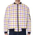 Yellow And Purple Tattersall Print Zip Sleeve Bomber Jacket