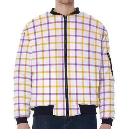 Yellow And Purple Tattersall Print Zip Sleeve Bomber Jacket
