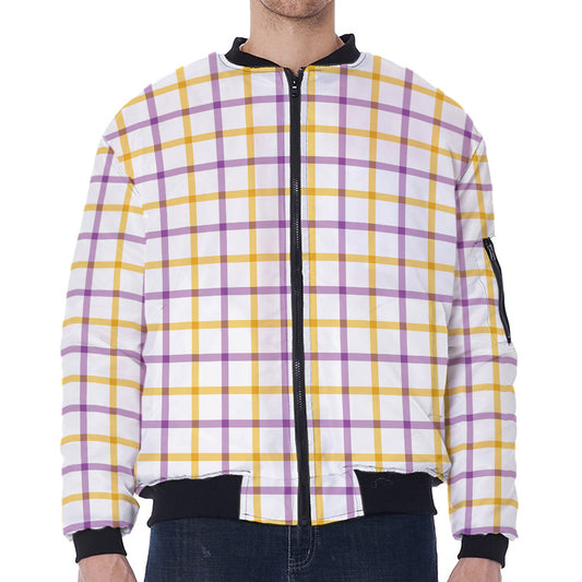 Yellow And Purple Tattersall Print Zip Sleeve Bomber Jacket