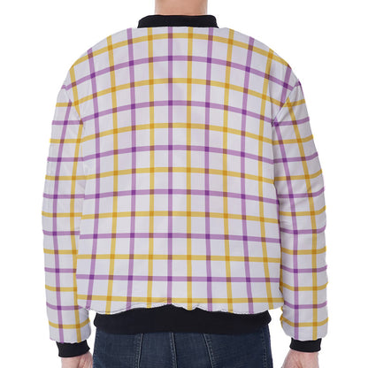 Yellow And Purple Tattersall Print Zip Sleeve Bomber Jacket