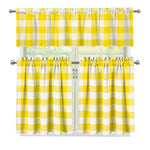 Yellow And White Buffalo Check Print 3 Piece Kitchen Curtains