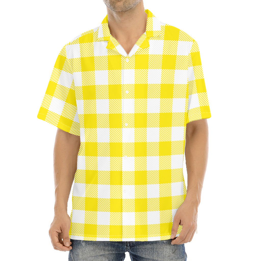 Yellow And White Buffalo Check Print Aloha Shirt