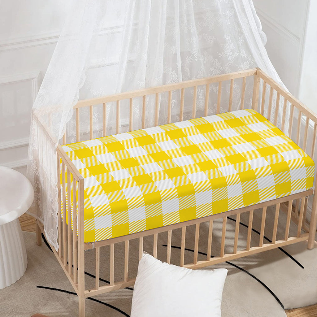 Yellow And White Buffalo Check Print Baby Crib Sheet