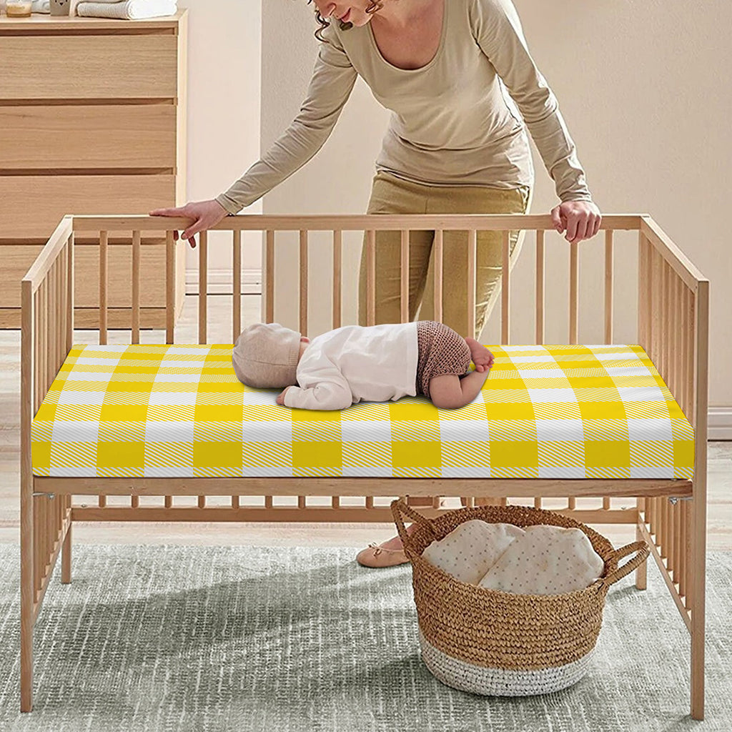 Yellow And White Buffalo Check Print Baby Crib Sheet