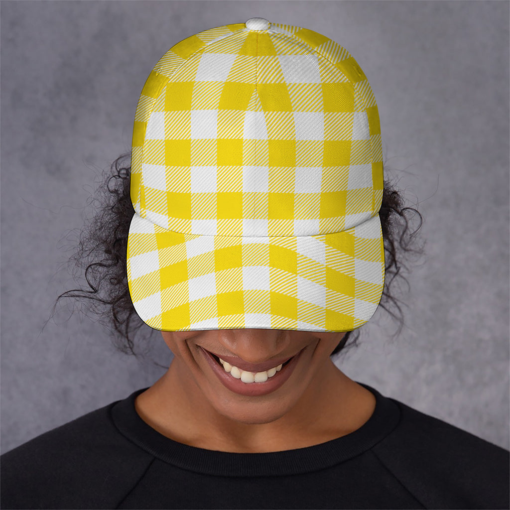 Yellow And White Buffalo Check Print Baseball Cap