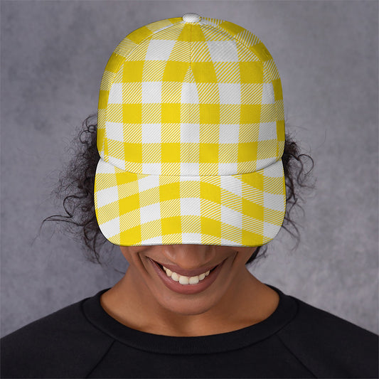 Yellow And White Buffalo Check Print Baseball Cap