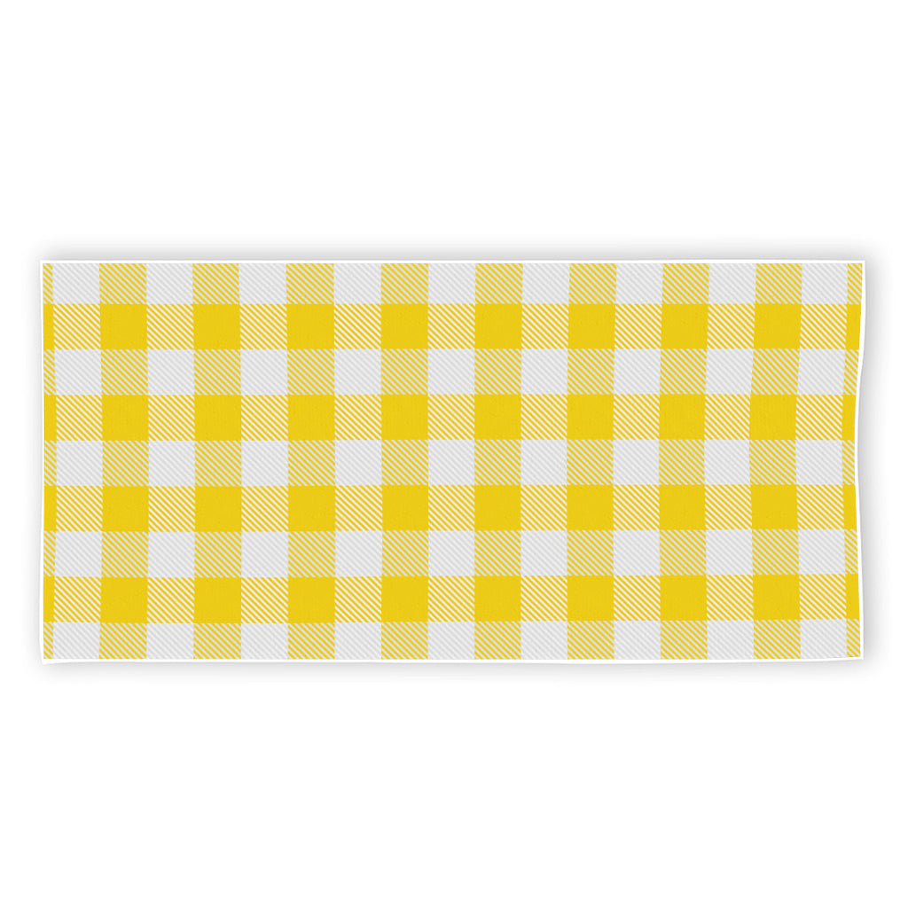 Yellow And White Buffalo Check Print Beach Towel