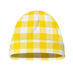 Yellow And White Buffalo Check Print Beanie