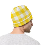 Yellow And White Buffalo Check Print Beanie