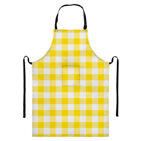 Yellow And White Buffalo Check Print Bib Apron With Pocket