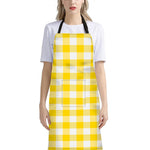 Yellow And White Buffalo Check Print Bib Apron With Pocket