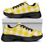 Yellow And White Buffalo Check Print Black Chunky Shoes