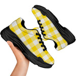Yellow And White Buffalo Check Print Black Chunky Shoes