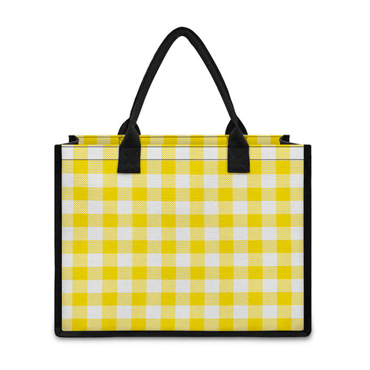 Yellow And White Buffalo Check Print Canvas Tote Bag