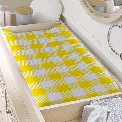Yellow And White Buffalo Check Print Changing Pad Cover