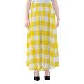 Yellow And White Buffalo Check Print Chiffon Maxi Skirt