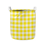 Yellow And White Buffalo Check Print Collapsible Laundry Basket