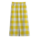 Yellow And White Buffalo Check Print Cotton Front Slit Maxi Skirt