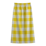Yellow And White Buffalo Check Print Cotton Front Slit Maxi Skirt