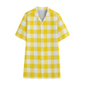 Yellow And White Buffalo Check Print Cotton Hawaiian Shirt